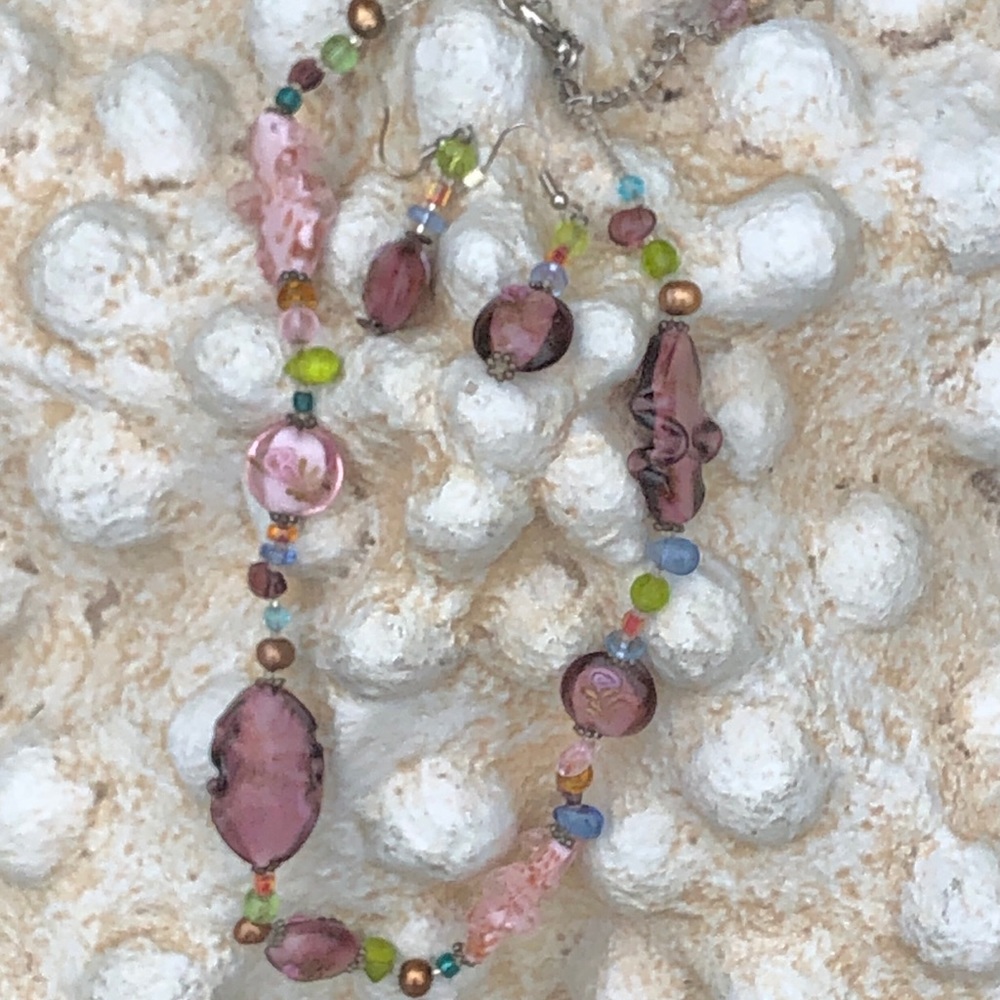 Premier Design Jewelry Glass Necklace & Earrings